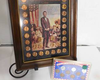 Framed Abraham Lincoln Coins and WW2 Lincoln Penny Collection