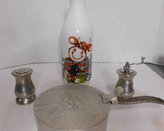 Vintage Milk Bottle & Hand Forged Ash Holder