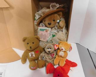 Sack full of Teddy Bears incl Bearly People & a Lobster Beanie Baby