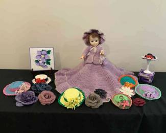 Crocheted Hats And Flower Pins