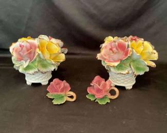 Pair Capodimonte Flower Baskets