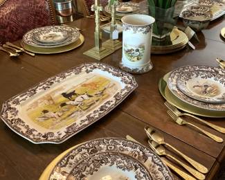  English "Woodland" by Spode; gold chargers
