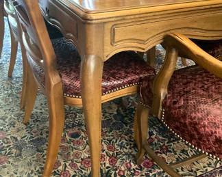 Provincial fruitwood dining table and 10 chairs