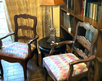 Matching chairs; camel lamp