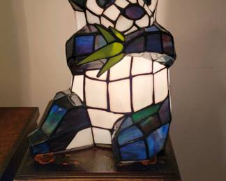 Tiffany Style-Stained Glass Panda Bear Lamp 1999 Rare