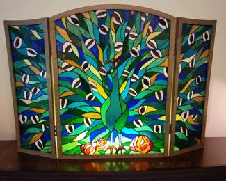 3 Panel-Stained Glass Fireplace Screen 