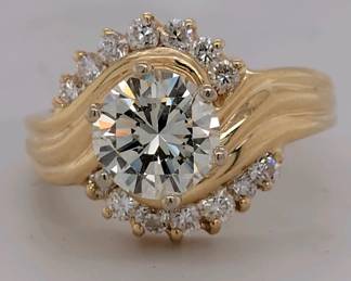 2 Carat Center Round Brilliant Cut Diamond (clarity SI1 color J)- 2.56 Carat total Diamonds set in 14k Yellow Gold (ring size 8.5)