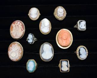 Antique Cameos in 10k, 14k and 18k Gold Rings and Brooches 