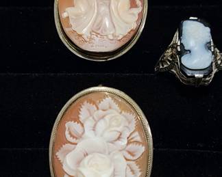 Antique Cameo Brooches in Sterling (Signed)