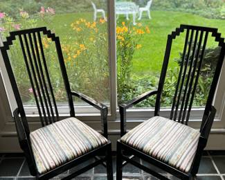 Pair of modern chinoiserie style chairs 
Item Location
Entryway 