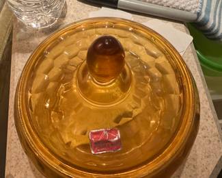 Viking glass candy dish with lid