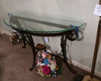   Beautiful  glass  top  library  table  with  curved  edges.     16"  x  50"