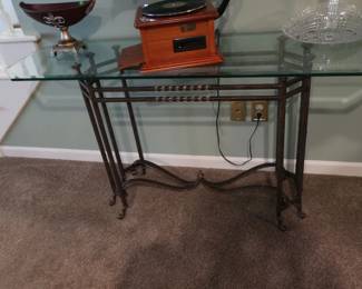 glass  and  black  metal  library  table