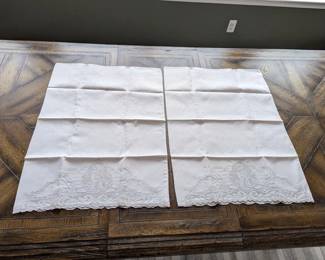 17.)  Beautiful Pair Large Apenzill and Punchwork Pillowcases.  Never used.  22" x 31"long.  $98.00  Sale:  78,00