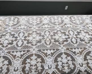 2.)   ca 1900 Edwardian Italian Needle Lace Tablecloth.  Hand made.  French Maltese flare.  Multiple stains.     $395.00  Sale:  $335.00