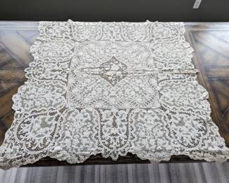 30.)  ca 1910 Milanese Tablecloth.  minor discoloration, some stains.  48" square. $155.00  Sale:  $124.00