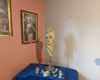19.)  19.)  Antique Wax Wedding/Bridal Headpiece with boutonniere and extra wax pieces for wedding gown.  $168.00