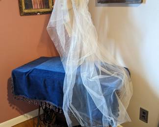 2.)  Beaded and Lace Wedding headpiece with Blusher and Veil.  A few areas of damage to veil.  $92.00