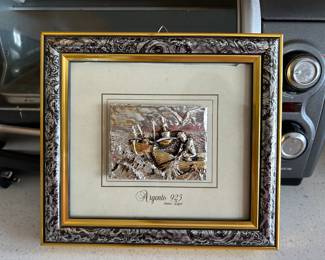 R. Argento Silver 925 3D Picture w Frame Net Fishermen in Boats
