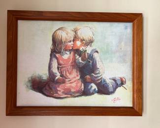 Framed  Cross Stitch  Kiss and a Daisy