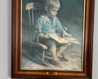 Vintage J Ingwersen Little Boy Gary in Rocker Print Framed