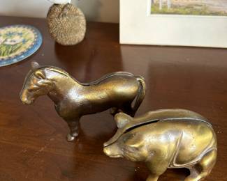 Vintage Brass Standing Horse and Pig Piggy Banks