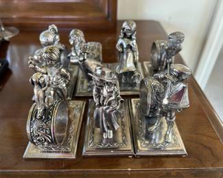 VINTAGE ANTIQUE SILVER PLATE NAPKIN RINGS “Children at Play”