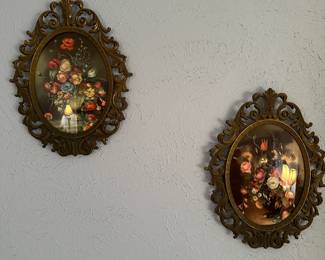 Wall Decor close-up - domed metal framed Made in Italy floral art
