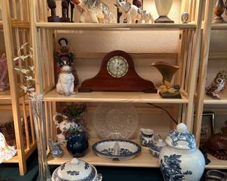 Churchill England Blue Willow and a judgy-looking French Bulldog decanter whose head comes off.