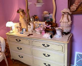French Provincial dresser with two matching twin beds we call "Marsha" and "Jan"