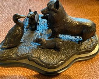 cast metal with bronze patina corgi