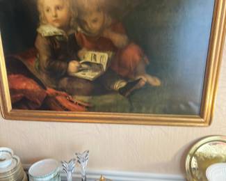 Two Children print in gilded frame