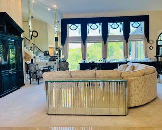 Hollywood Regency Beveled Mirrored Sofa Table