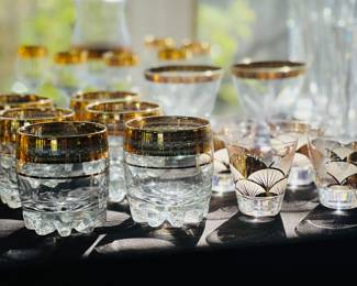 Crystal Old Fashion Whiskey Rock Glasses w/ Gold Rims