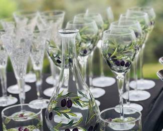 Vtg Etched Wine Glasses