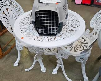WROUGHT IRON TABLE AND CHAIRS