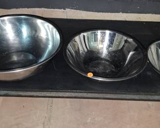 THREE STAINLESS STEEL MIXING BOWLS
