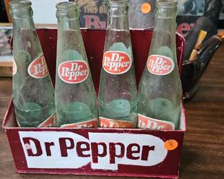 VINTAGE DR PEPPER CARRIER AND BOTTLES