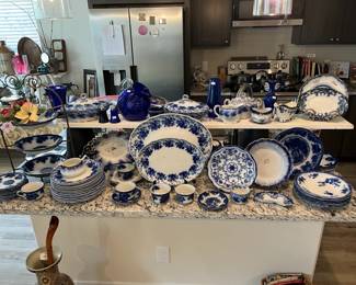 Kitchen island loaded with FLOW BLUE CHINA!