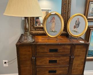 3-drawer leather-trimmed chest