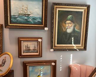 5 nautical-themed oil paintings
