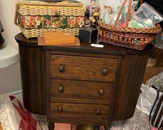 Vintage sewing baskets and cabinet