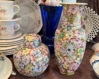 A pair of hand decorated Japanese porcelain items.