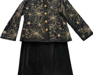 Gold Embroidered Jacket Black Velveteen Skirt