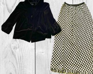 Houndstooth Midi Skirt Black Velvet Swing Jacket