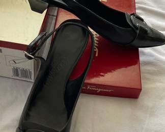 Black FerragamoChermeslow heelsling back side view