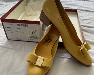 FerragamoSunflower Yellow Vara block heel