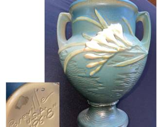 Roseville Green Freesia pottery vase