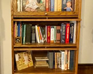 Banker's oak book shelf with lead glass window