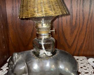 Vintage Morton's The Steakhouse pig oil lamp